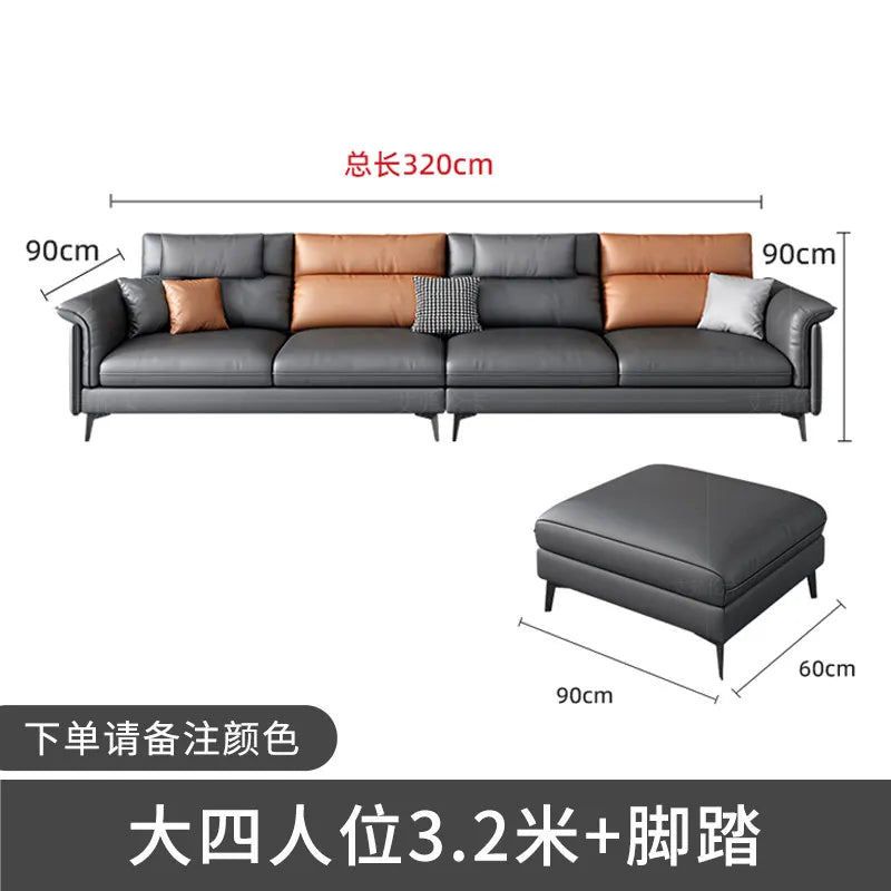 Canapé d'angle moderne cuir gris chaise lounge pieds noirs coussins géométriques salon bois composite