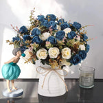 décoration maison bouquet fleurs artificielles rouge crème bleu vert extérieur champêtre
