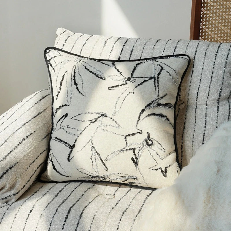 coussin deco fausse fourrure motif geometrique noir blanc nordique contemporain canape voiture