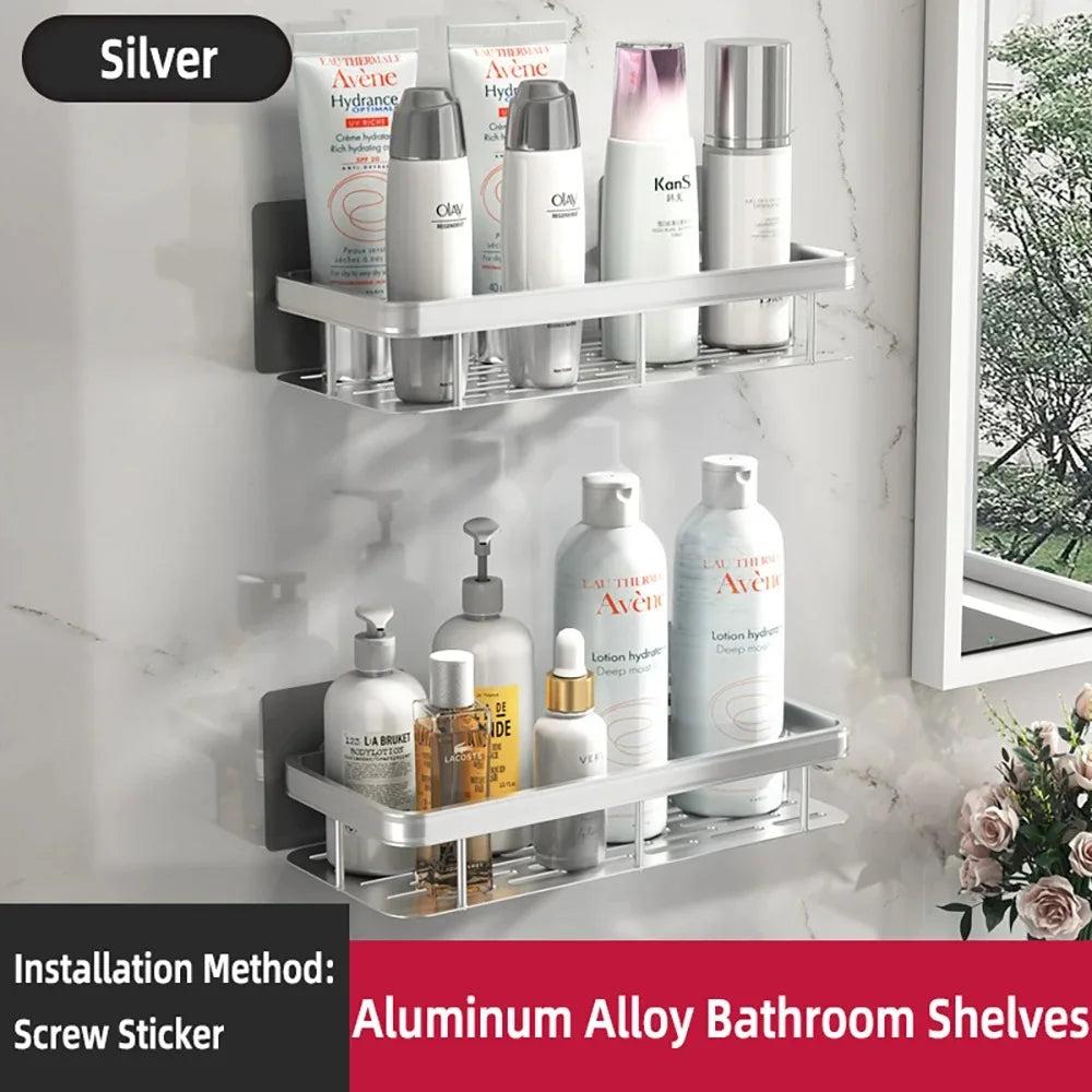 rangements étagères salle bain adhésives modernes noires grille rangement cosmétiques accessoires toiletttes