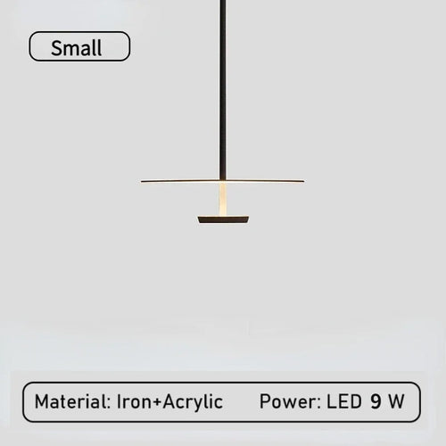 suspension lumineuse moderne minimaliste acrylique noir doré led 9w largeur 50cm câble suspendu
