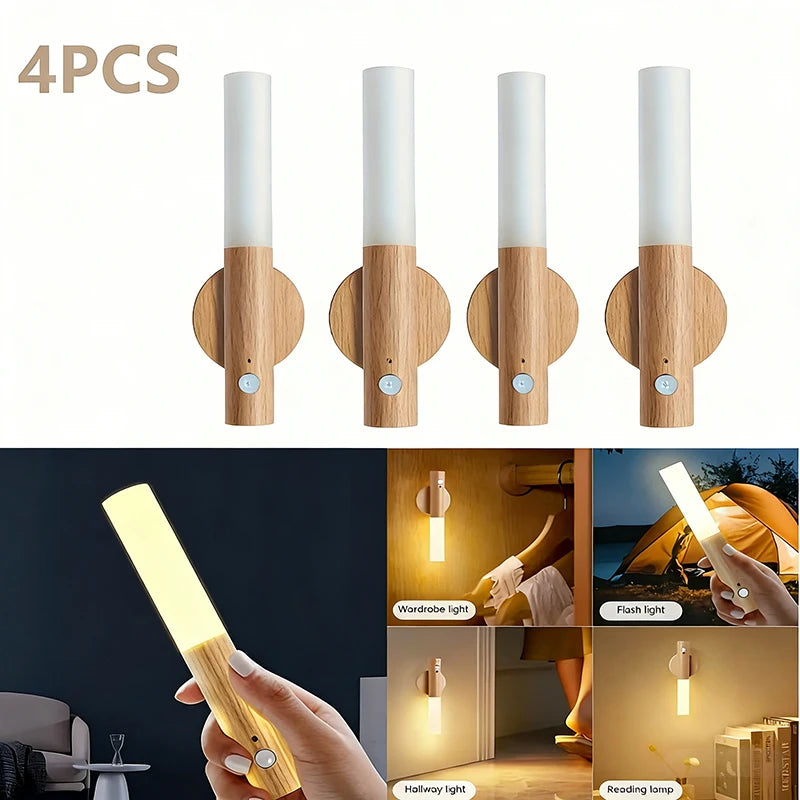 lampe poche bois naturel aimant ruban adhésif capteur infrarouge détecteur lumière rechargeable minimaliste