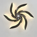 ventilateur plafonnier led moderne noir blanc feuilles stylisées six vitesses télécommande lumière variateur intensité