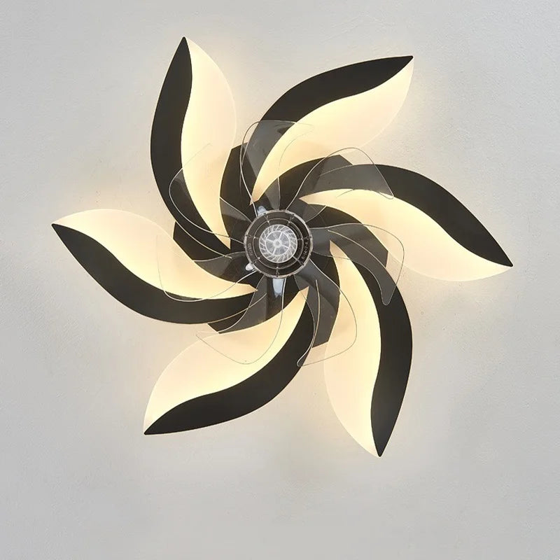 ventilateur plafonnier led moderne noir blanc feuilles stylisées six vitesses télécommande lumière variateur intensité