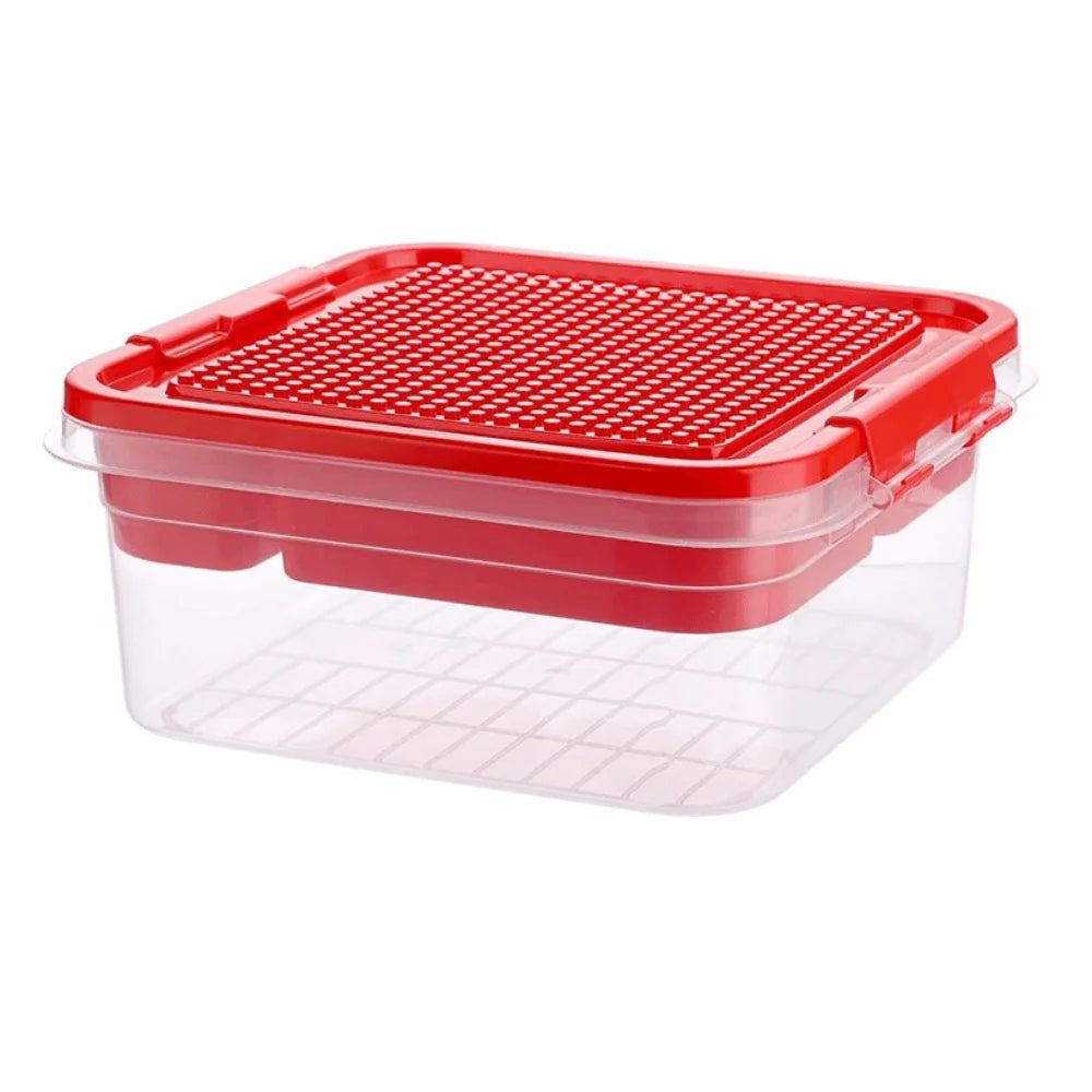 boîtes rangement jouets plastique rouge bleu jaune vert modernes compartiments internes couvercle pratique