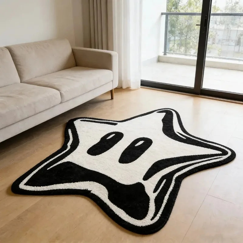 tapis antidérapant polyester moderne étoile blanc noir chambre salon intérieur