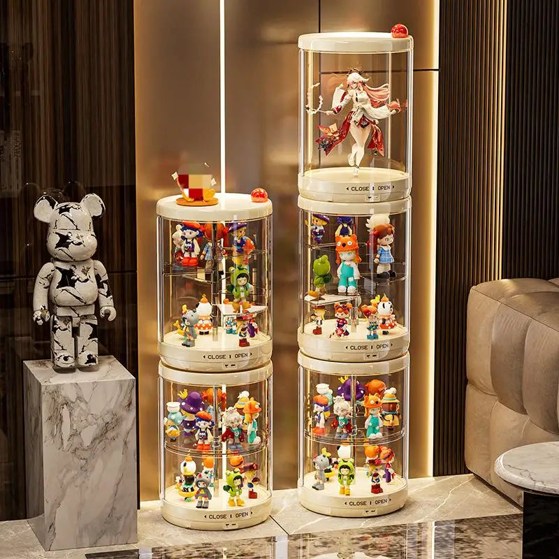 présentoir rotatif blanc figurines transparent boîte rangement moderne niveaux lisses anti poussière trưng bày