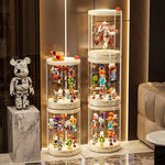 présentoir rotatif blanc figurines transparent boîte rangement moderne niveaux lisses anti poussière trưng bày