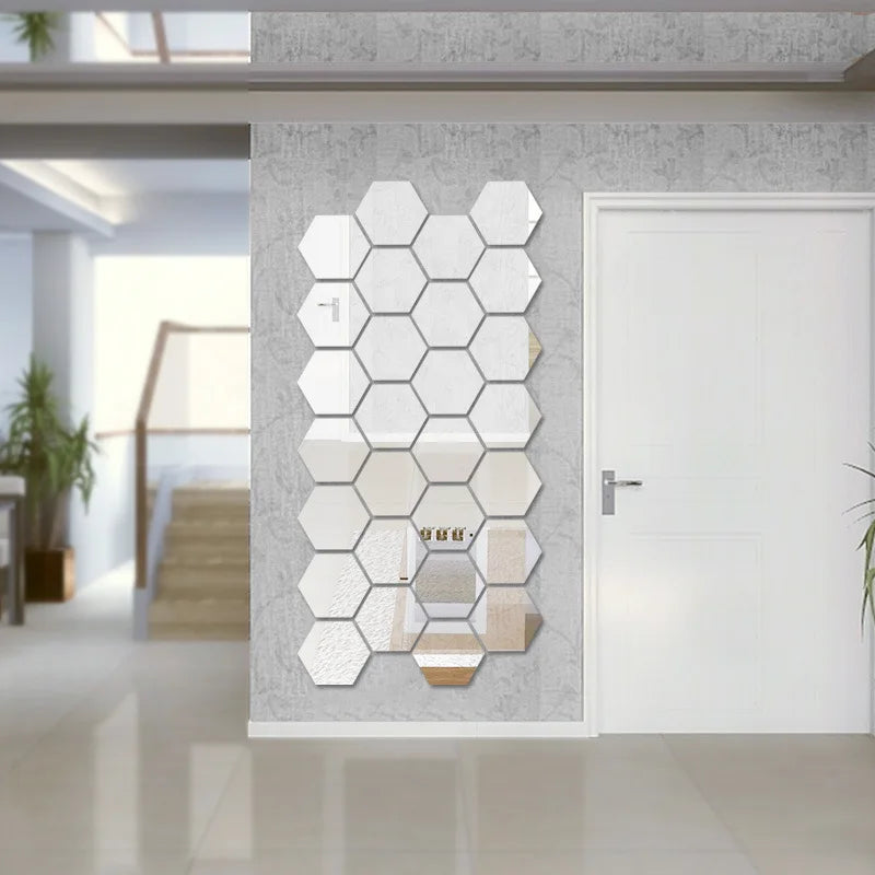 miroirs hexagonnels gris modernes adhésif intégré 8cm 7cm 12 pièces