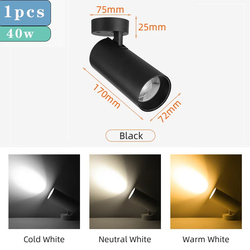 spot lumineux led noir blanc moderne minimaliste mur vis fixation 220v 40w