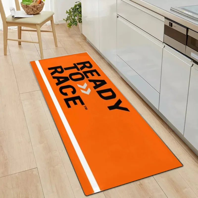 tapis moderne antidérapant READY TO RACE orange noir rouge sol porte prière