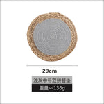 tapis table boho rustique tissé main naturel gris blanc cercles concentriques simple