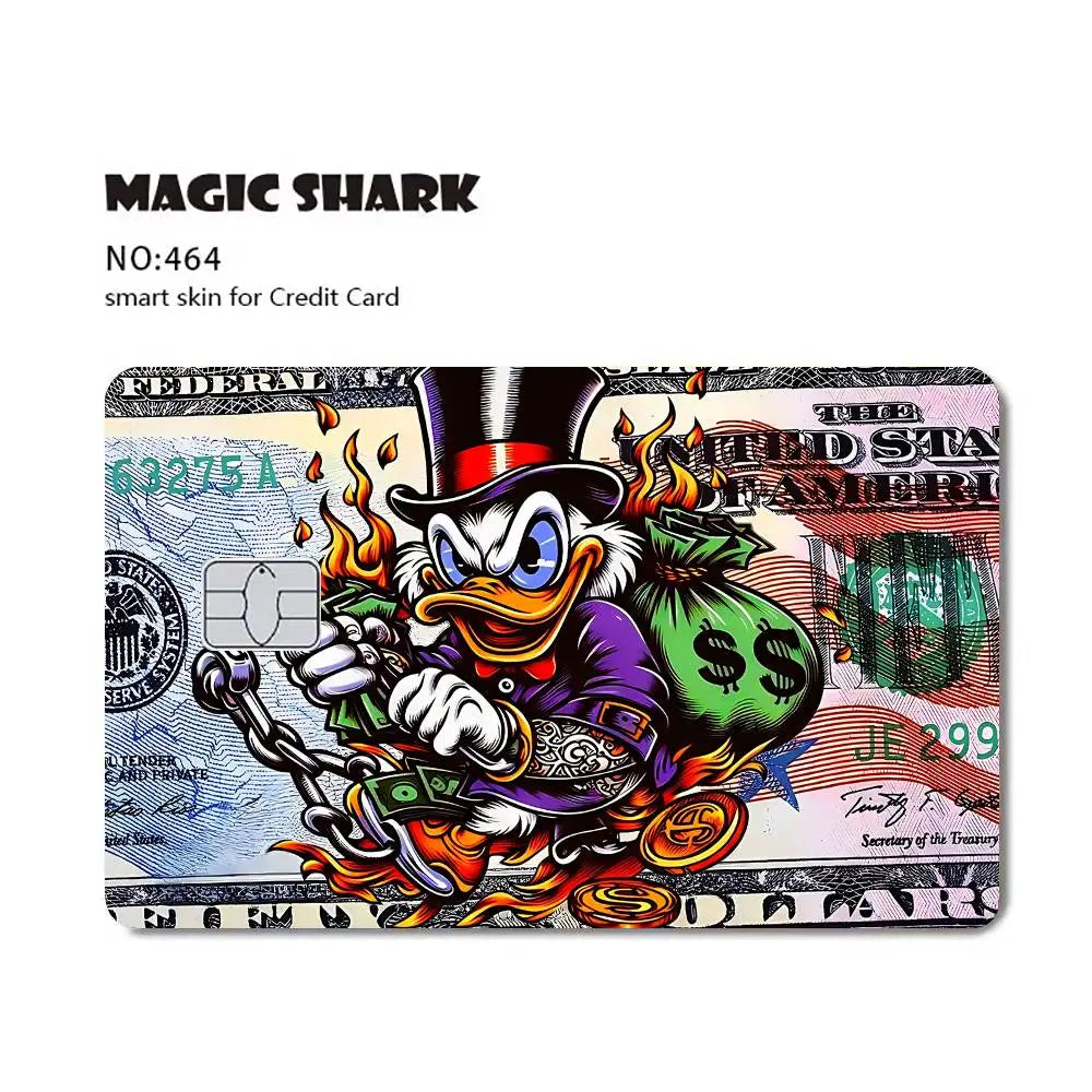 étuis cartes crédit adhésifs dessin animé canard pièces or sac main pop art colorful