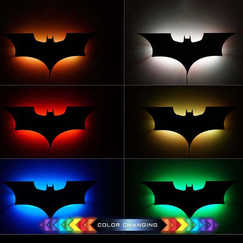 lampe murale led moderne batman logo noir télécommande câble usb 2mètres fixée mur