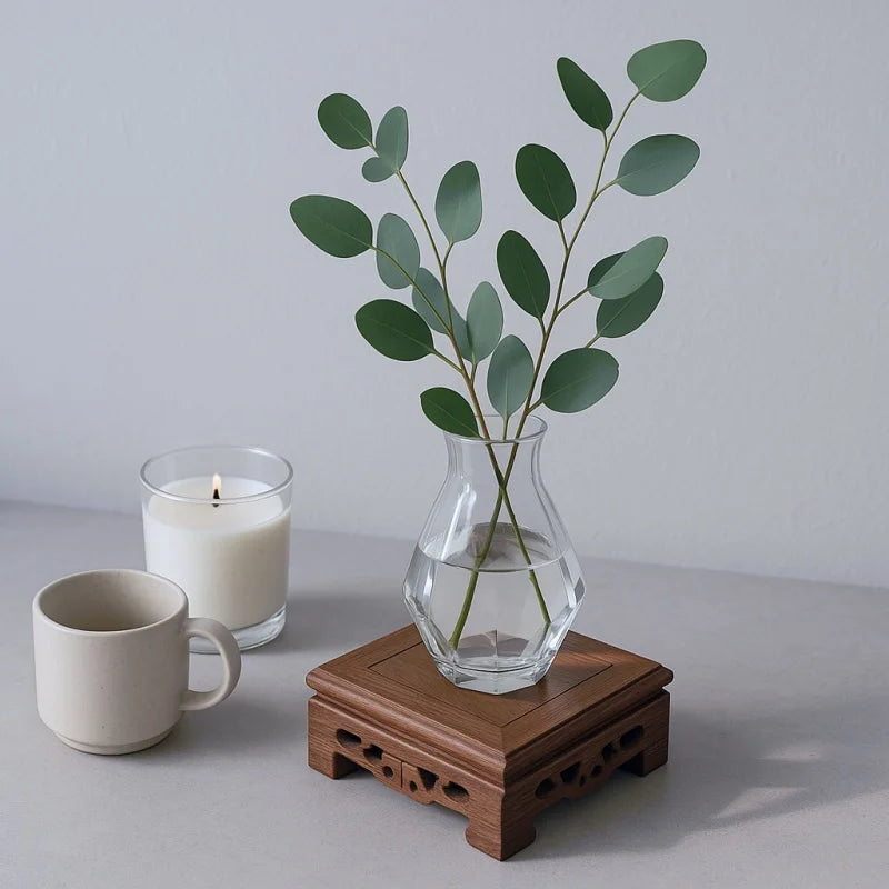 support artisanal gravures complexes pot décoration marron foncé plantes thé stand