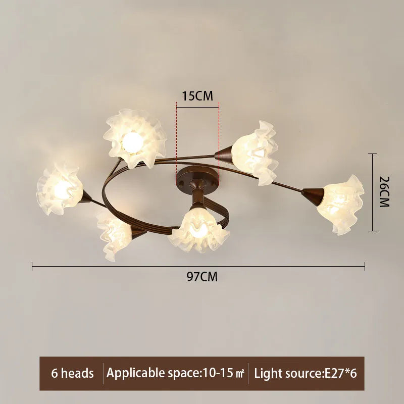 luminaire abatjours floral translucide structure métallique marron blanc décoratif lumières