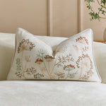 housse coussin carré brodé tissu chenille motif floral vert rouge décor maison lit sofa