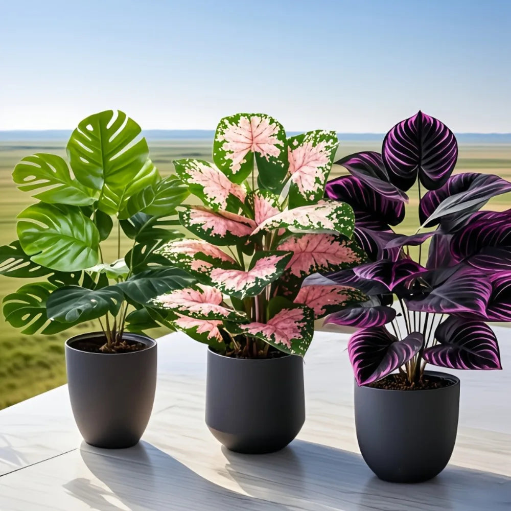 plantes artificielles vertes modernes décoration intérieure feuilles variées pot noir 60cm 57cm
