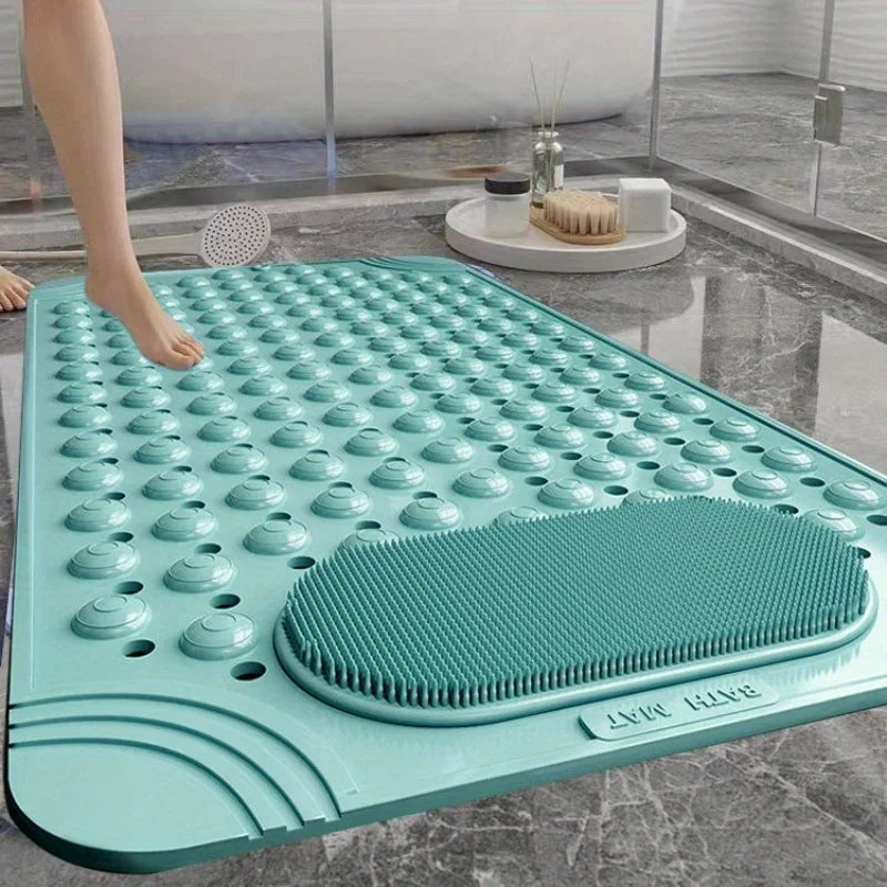 tapis bain texturé massage pieds antidérapant moderne gris foncé bleu clair salle bain