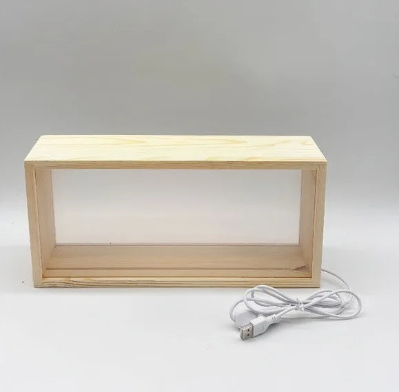 boîte lumineuse transparente moderne bois naturel blanc câble usb 26cm 13cm 6cm