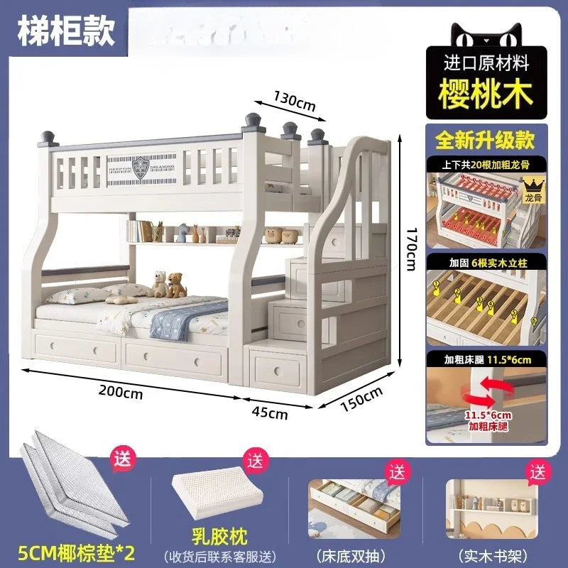 lit superposé enfant blanc gris tapis jouets draps rangement classique multifonction simple moderne chambre