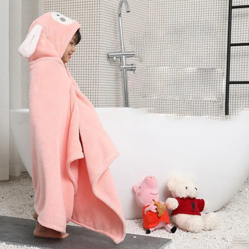 serviette bain enfant brodée dessin animé microfibre rose clair douce confortable