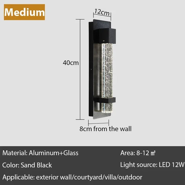 lampe murale moderne cristal bulle aluminium anti rouille extérieure noir argenté led ip65 garage