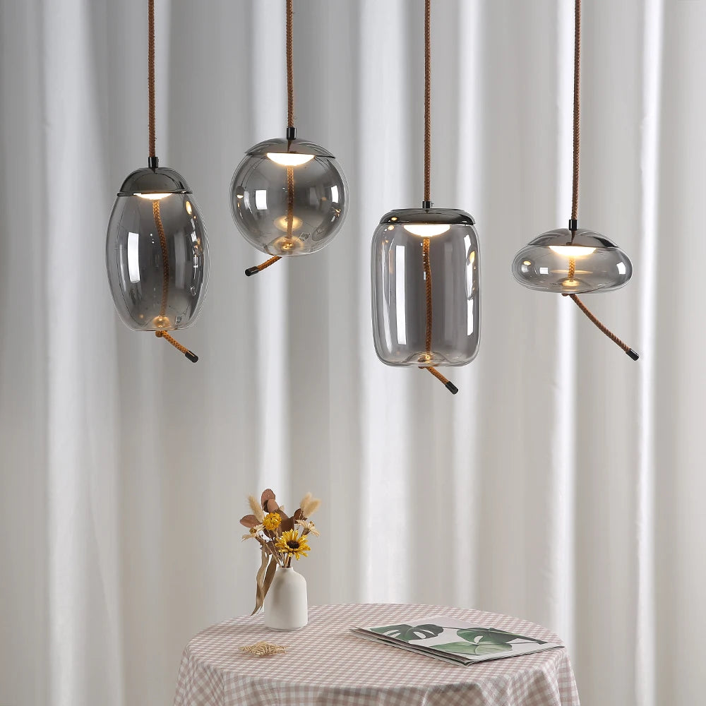 lampe suspendue moderne verre transparent cordon salon chambre salle manger