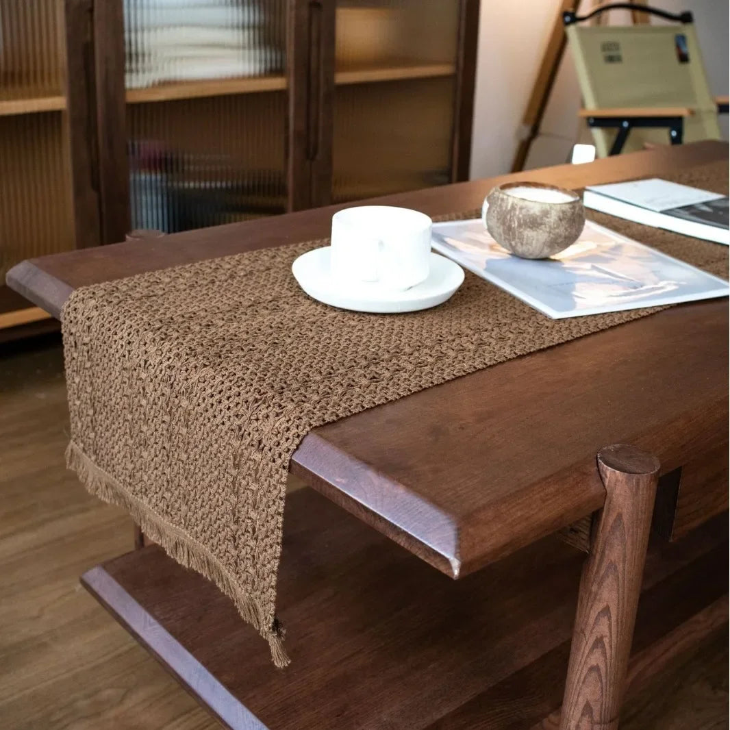 serviette table marron clair tissée motifs géométriques simple moderne rustique coton polyester maison cuisine