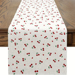 tableau table rectangulaire tissage motifs fruits cerises plantes blanc rouge vert décoration printemps été