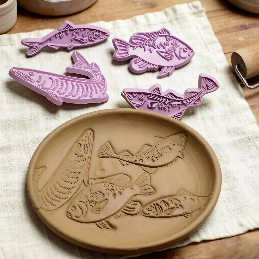 moules biscuits poissons stylisés violet clair moderne cuisine boulangerie pâtisserie