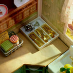 organisateur couverts miniatures vert rose beige moderne cuisine vaisselle clips cuillères fourchettes couteaux ouvreur