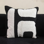 coussin noir blanc brodé géométrique moderne fixé 45x45cm décoration