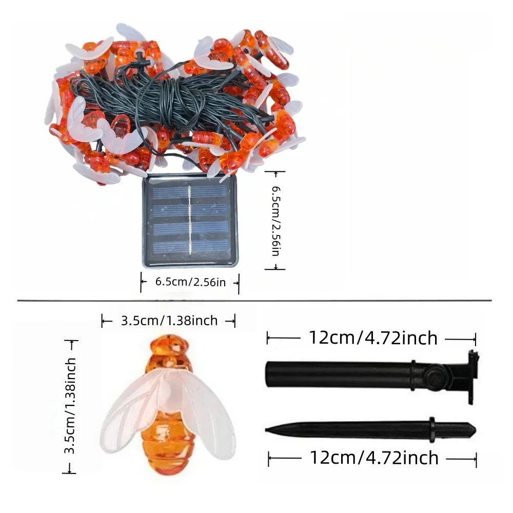 guirlande lumineuse abeilles led solaire impermée moderne orange blanc rougeextérieur jardin clips batteries
