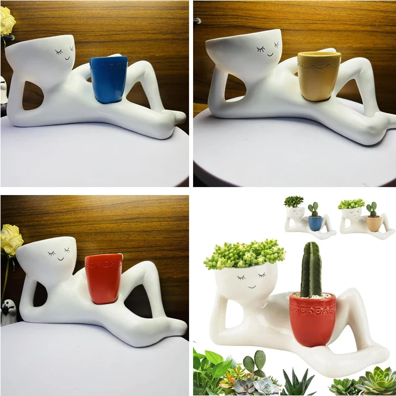porte pots résine blanche moderne succulentes cactus plante humoristique decoration intérieure