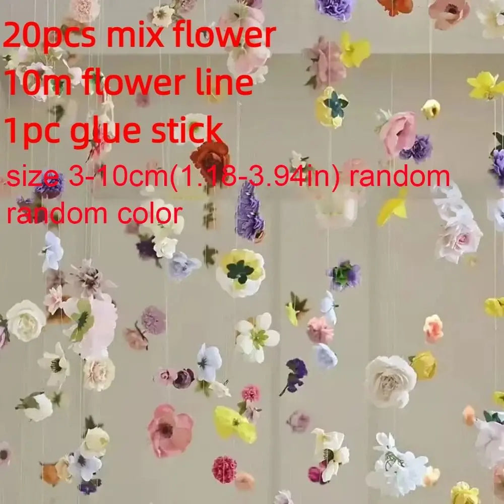 décoration romantique suspension fleurs artificielles multicolores intérieure fil rose blanc jaune orange violet vert