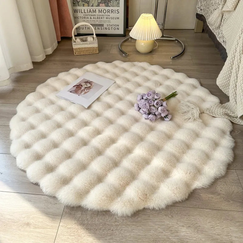 tapis velours boules relief moderne doux beige clair entrée salon chambre enfant