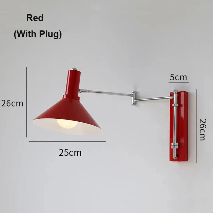lampe murale articulée rouge blanc moderne prise fixée mur led chambre coucher
