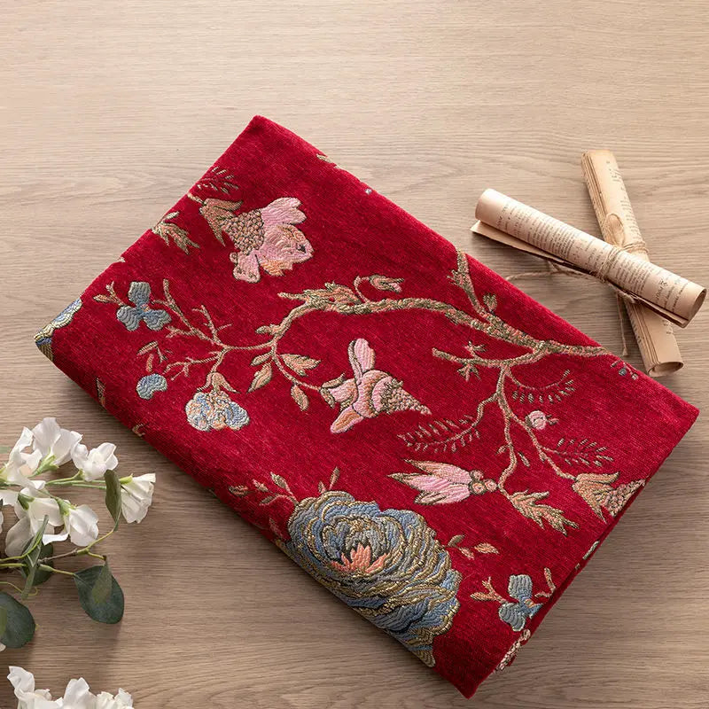 serviette tissu chenille 100 polyester floral rouge élégante classique résistante bricolage sofa matériau