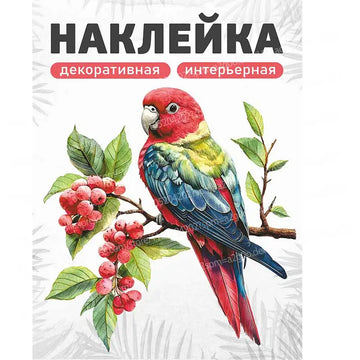 sticker mural oiseau perroquet fleurs peinture aquarelle adhésif rouge vert bleu jaune blanc maison