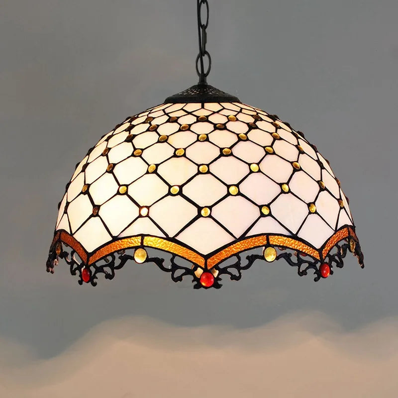 Lampe suspendue Tiffany mosaïque fleurs multicolore opacité chaîne salon chambre