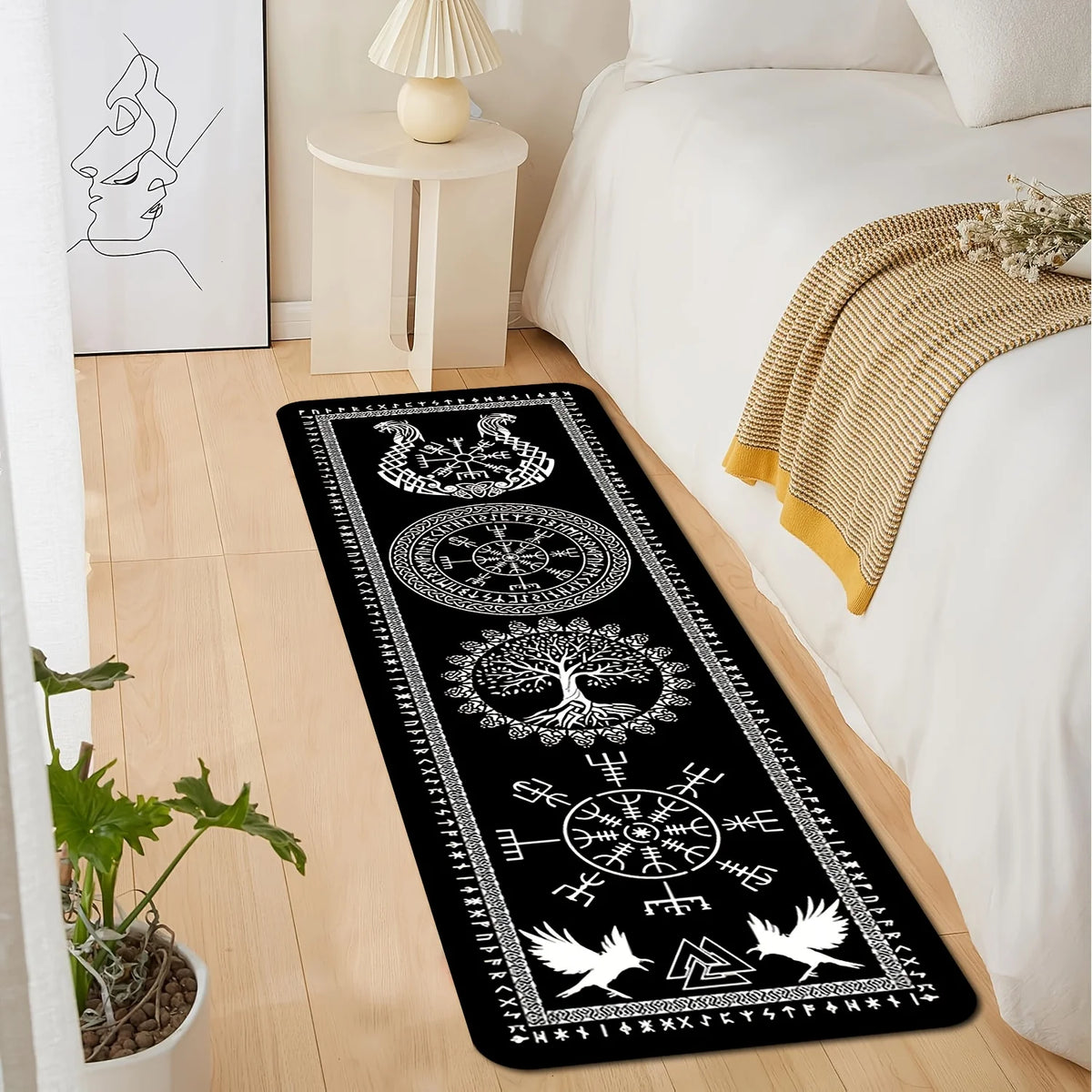 tapis noir blanc motifs géométriques imperméable résistant décoloration lavage machine main salon chambre