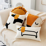 coussins brodés chiens modernes respectueux environnement polyester coton blanc noir orange