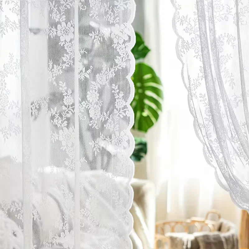 rideau blanc broderie florale transparent classique polyester machine laver 140x100cm