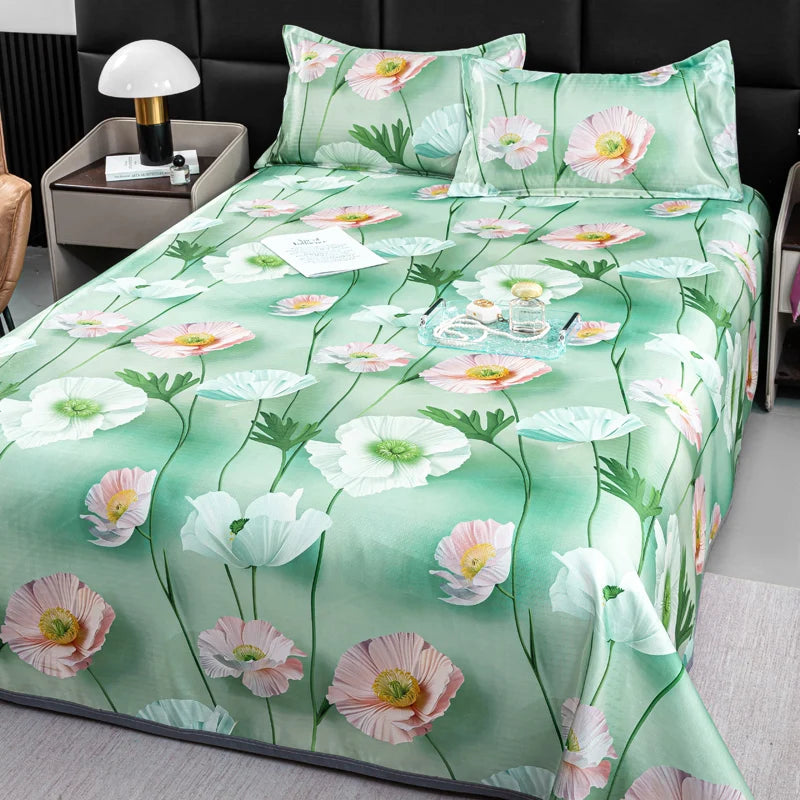 drap lit complet fleurs classique vert clair bleu clair beige violet rose adultes chambre