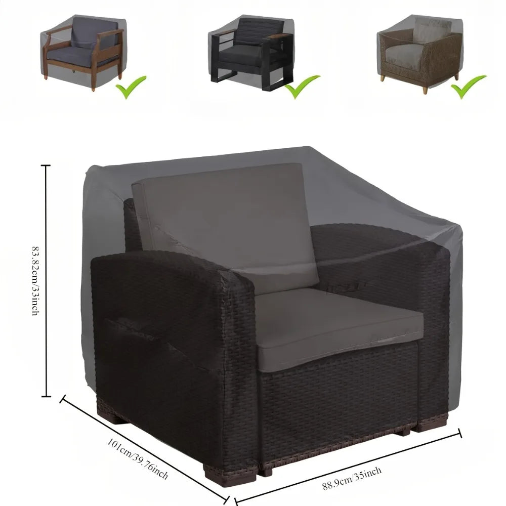 housse protection meuble extérieur noir durable imperméable chaise fauteuil plage moderne fixe cord lock