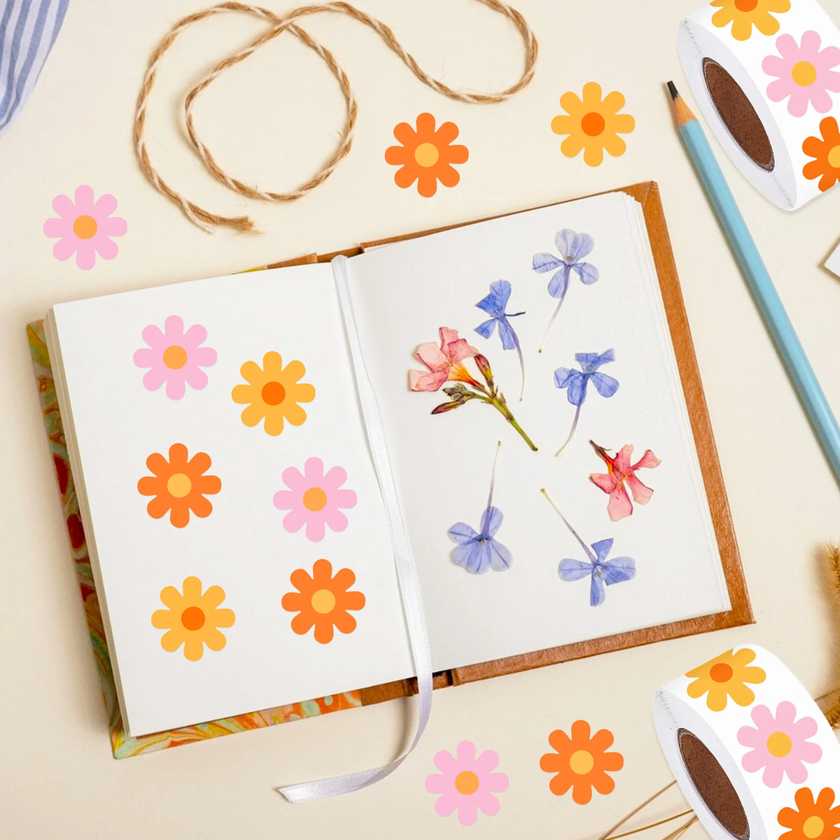 sticker autocollant fleur hippie boho orange rose blanc 500 unités festive decoration mariage anniversaireécoleévénement