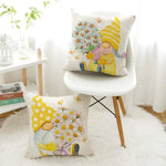 taies d'oreiller décoratives gnome fleurs blanc jaune cartoon motif floral non toxique respectueux environnement