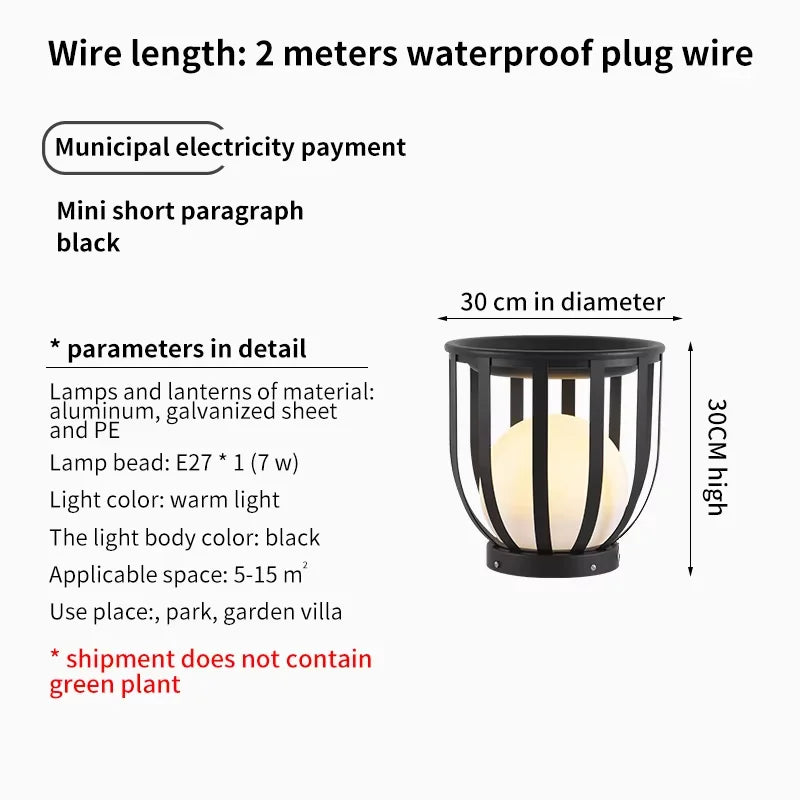 lampe solaire extérieure moderne noire rayures verticales support plante décorative