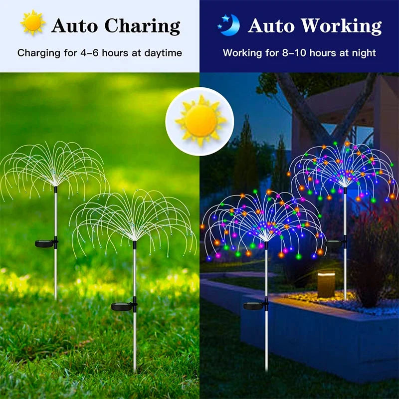 décorations solaires multicolores feu d'artifice clips modernes extérieures led étanches jardinées clips câbles connecteurs